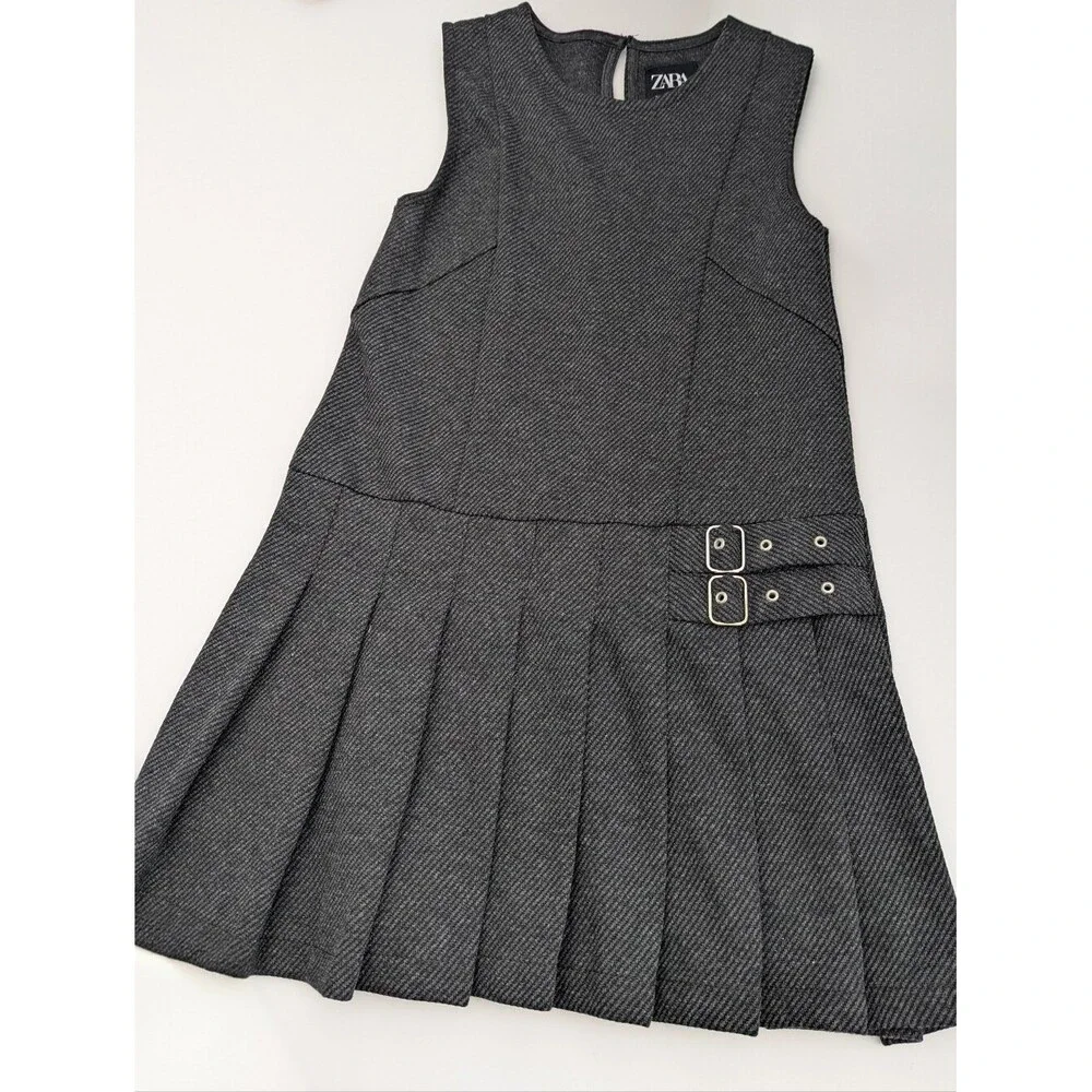 ZARA Girls (Size 8) Jumper/Pinafore/Tunic Dress w/Pleated Skirt & Buckle Accents